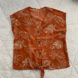 Orange tropical blouse, size M